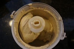 The ice cream after its finished churning. Yum! 