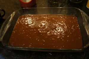 the cake about to head for the oven